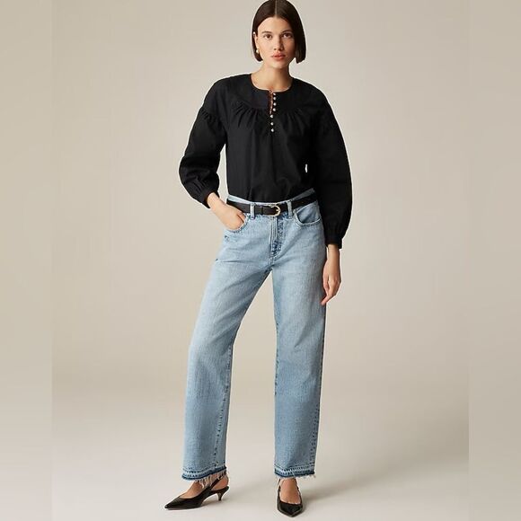 NWT J CREW Shirred popover top in cotton poplin in white - Picture 3 of 9